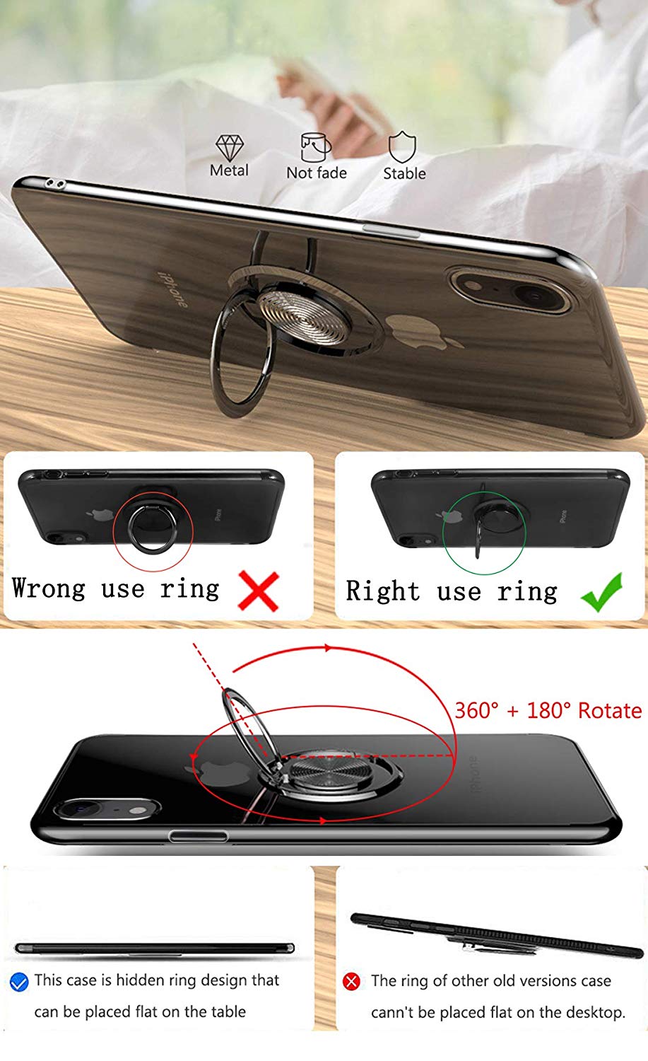 Bakeey-Plating-Ring-Grip-Kickstand-Clear-Protective-Case-For-iPhone-XS-Max-1440661-4