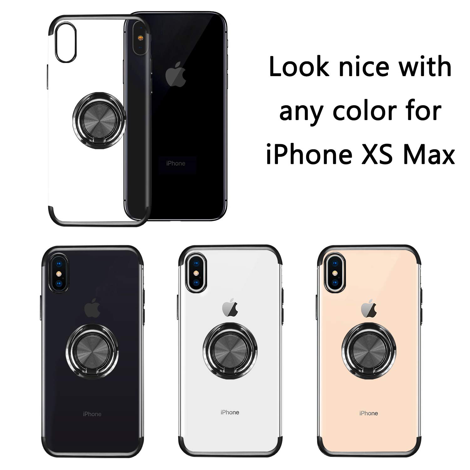 Bakeey-Plating-Ring-Grip-Kickstand-Clear-Protective-Case-For-iPhone-XS-Max-1440661-5