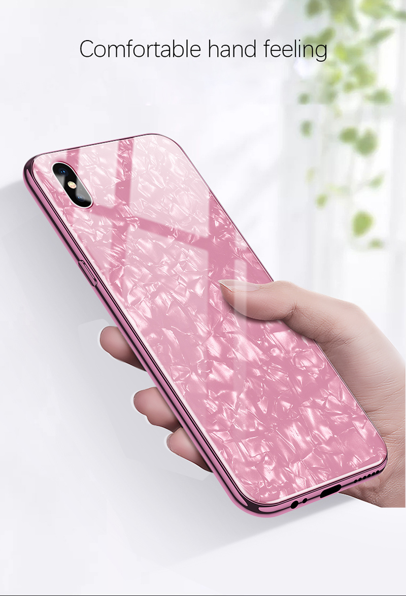 Bakeey-Shell-Pattern-Glossy-Glass-Soft-Edge-Protective-Case-for-iPhone-X-1306791-7