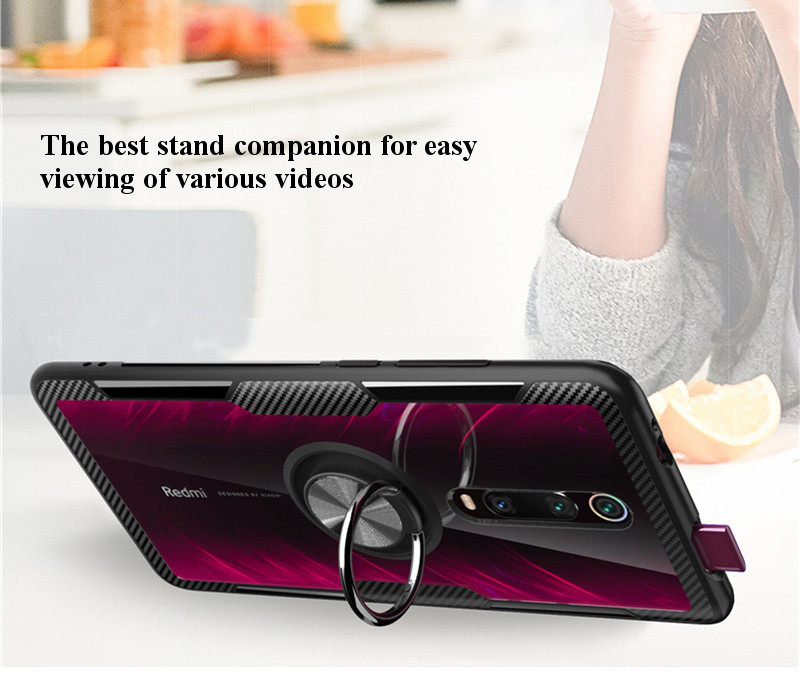 Bakeey-Transparent-Ring-Holder-Magnetic-Car-PC--Carbon-Fiber-Protective-Case-For-Xiaomi-Mi9T-Mi-9T-P-1547201-3