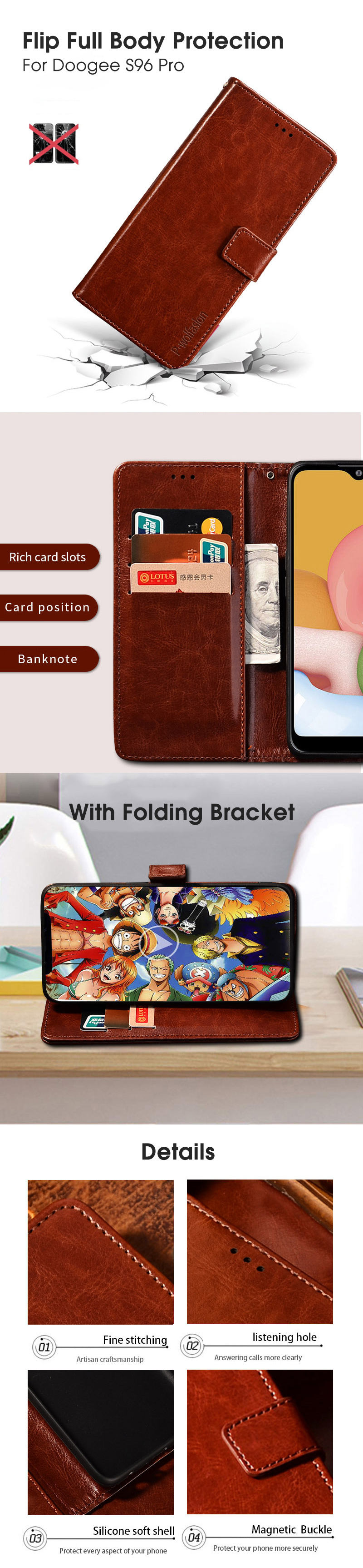 Bakeey-for-Doogee-S96-Pro-Case-Magnetic-Flip-with-Multiple-Card-Slot-Foldable-Stand-PU-Leather-Shock-1832818-1