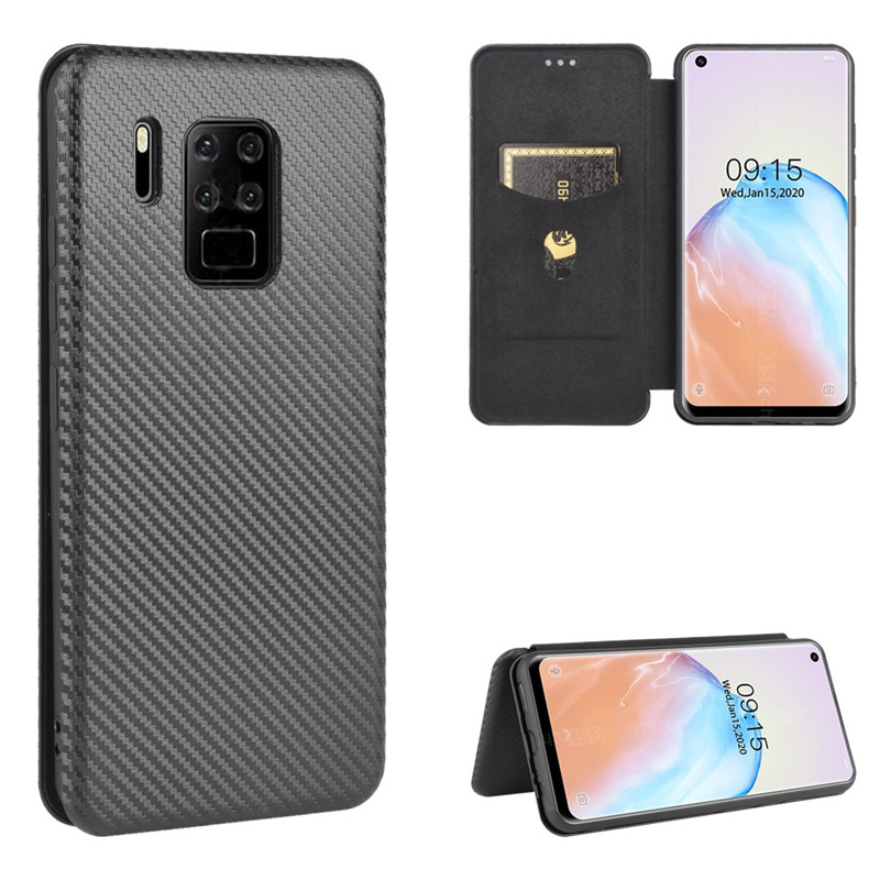 Bakeey-for-Oukitel-C18-Pro-Case-Carbon-Fiber-Pattern-Flip-with-Card-Slot-Stand-PU-Leather-Shockproof-1776730-2