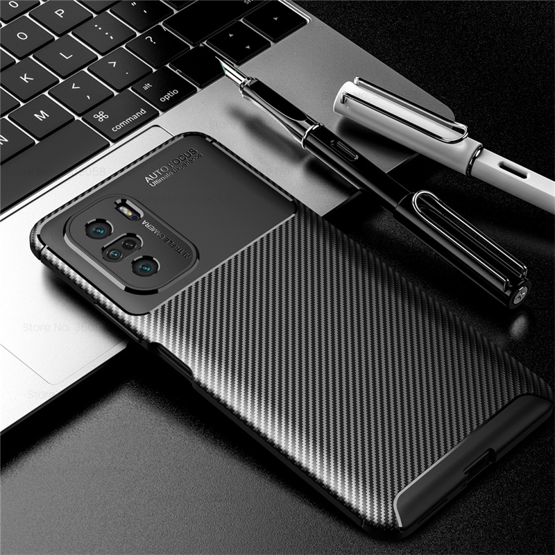 Bakeey-for-POCO-F3-Global-Version-Case-Luxury-Carbon-Fiber-Pattern-with-Lens-Protector-Shockproof-Si-1866159-11