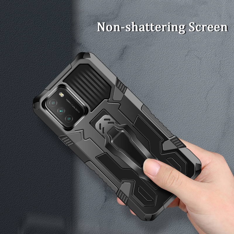 Bakeey-for-POCO-M3-Case-Dual-Layer-Rugged-Armor-Magnetic-with-Belt-Clip-Stand-Non-Slip-Anti-Fingerpr-1797556-2