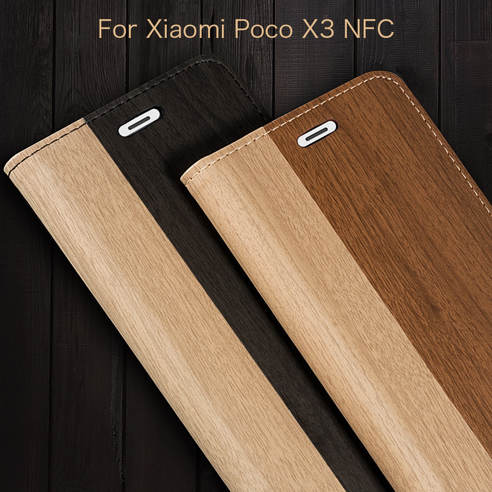 Bakeey-for-POCO-X3-PRO---POCO-X3-NFC-Case-Wooden-Texture-Flip-with-Card-Slot-Stand-PU-Leather-Full-B-1749726-2