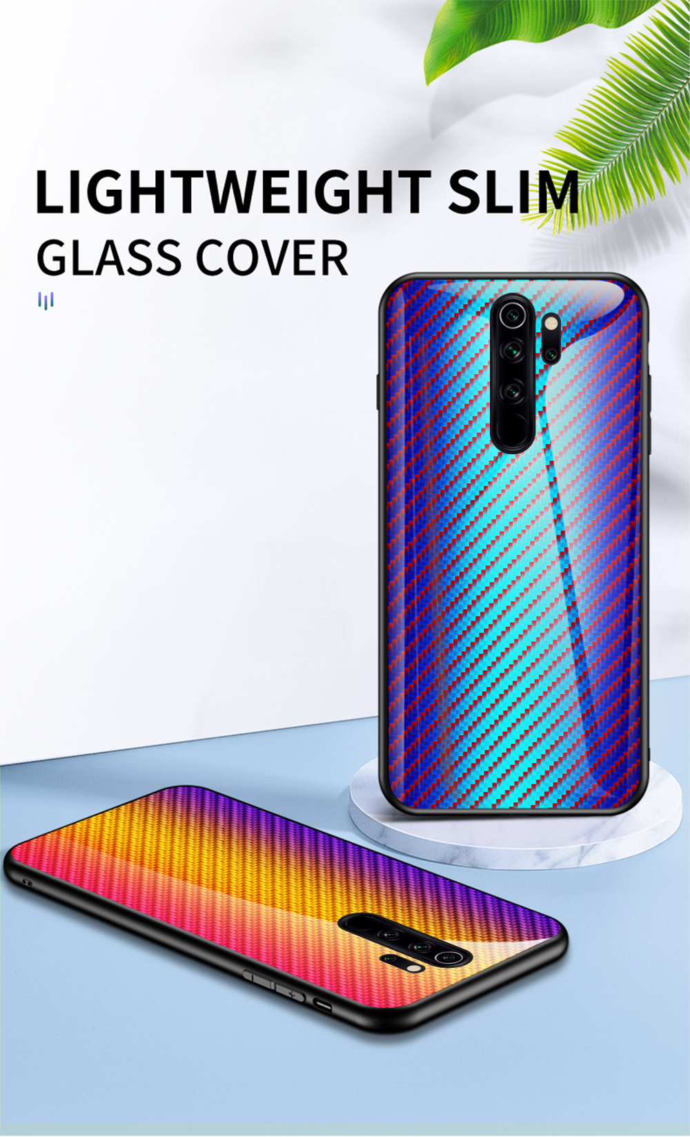 Bakeey-for-Xiaomi-Redmi-9-Case-Carbon-Fiber-Pattern-Gradient-Color-Tempered-Glass-Shockproof-Scratch-1708310-4