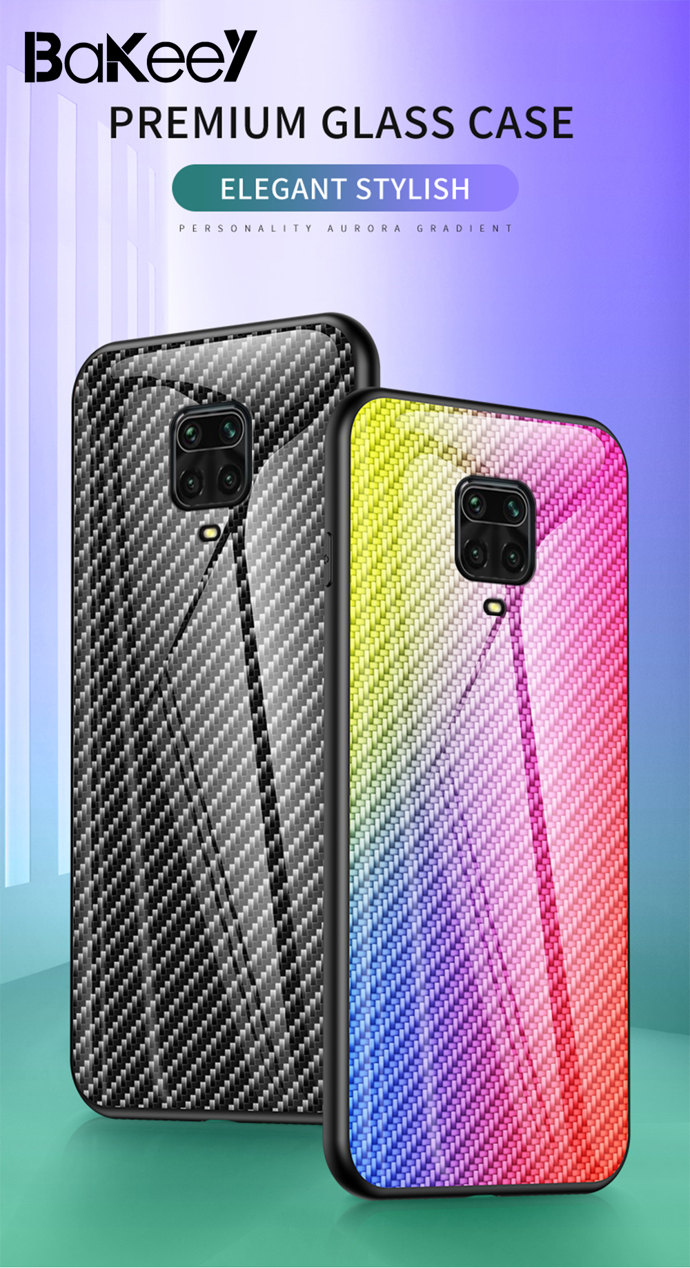 Bakeey-for-Xiaomi-Redmi-Note-9S--Redmi-Note-9-Pro-Case-Carbon-Fiber-Pattern-Gradient-Color-Tempered--1707247-1