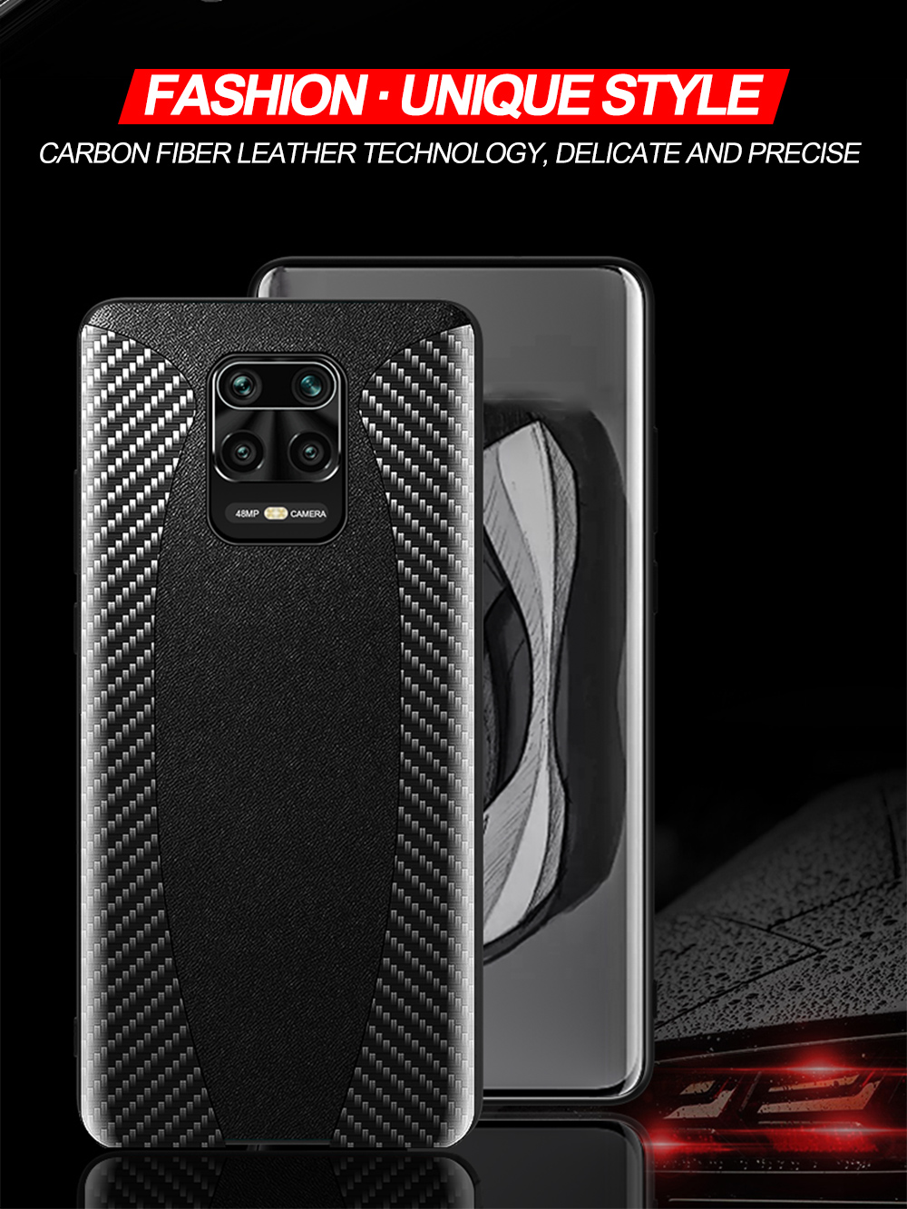Bakeey-for-Xiaomi-Redmi-Note-9S--Redmi-Note-9-Pro-Case-Sports-Car-Pattern-Design-Carbon-Fiber-Leathe-1685211-2