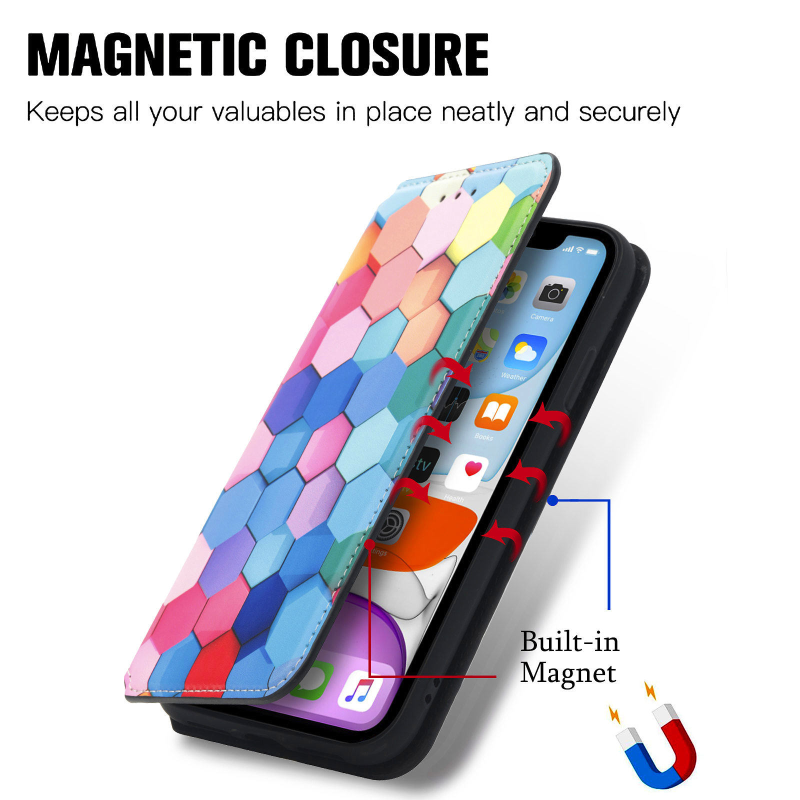 Bakeey-for-iPhone-13-Mini-13-Pro-Max-Case-Colorful-Printing-Pattern-Magnetic-Flip-with-Multi-Card-Sl-1889537-1