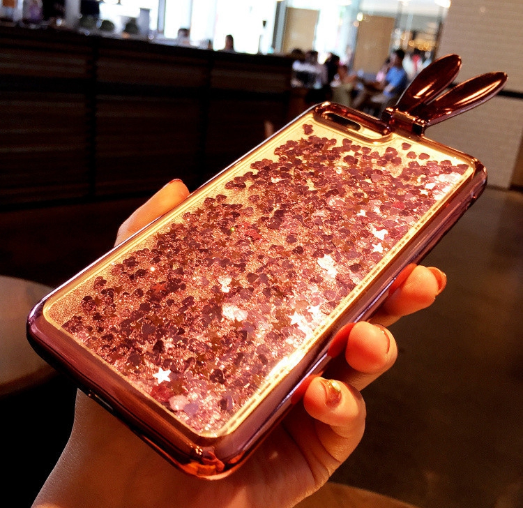 Bakeeytrade-Rabbit-Ears-Bracket-Glitter-Quicksand-Dynamic-Liquid-Plating-TPU-Case-for-iPhone-7Plus-5-1176797-9