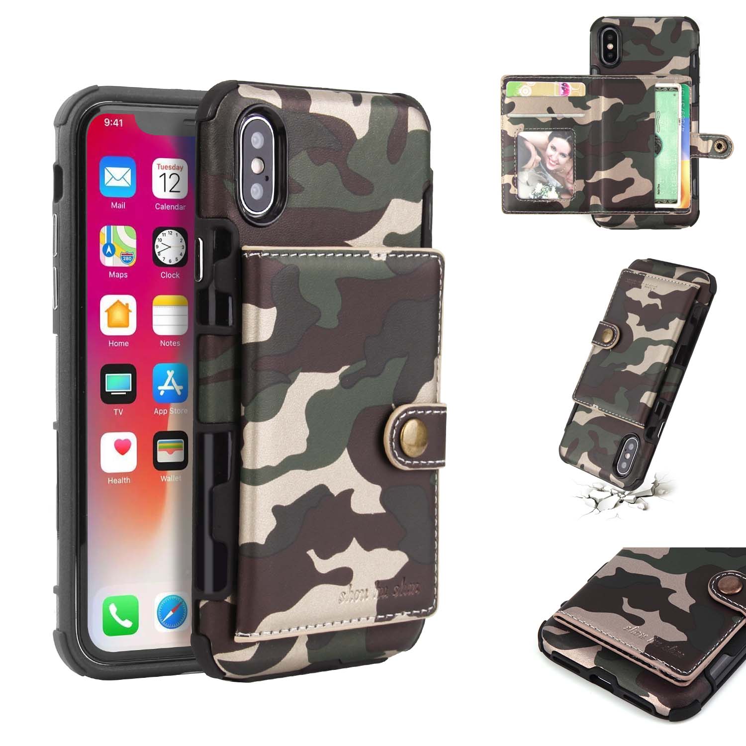 Camouflage-Wallet-Card-Slots-Protective-Case-For-iPhone-X-PU-LeatherTPU-Cover-1308429-1