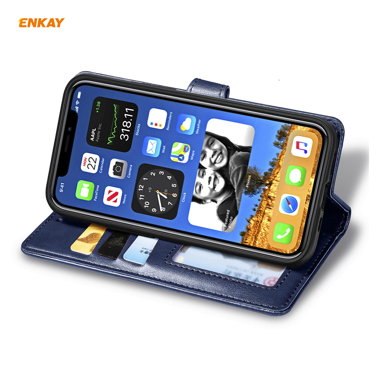 Enkay-for-iPhone-12-Pro-Max-Case-Retro-Litchi-Pattern-Flip-with-Mutiple-Card-Slots-Wallet-Stand-PU-L-1755116-3