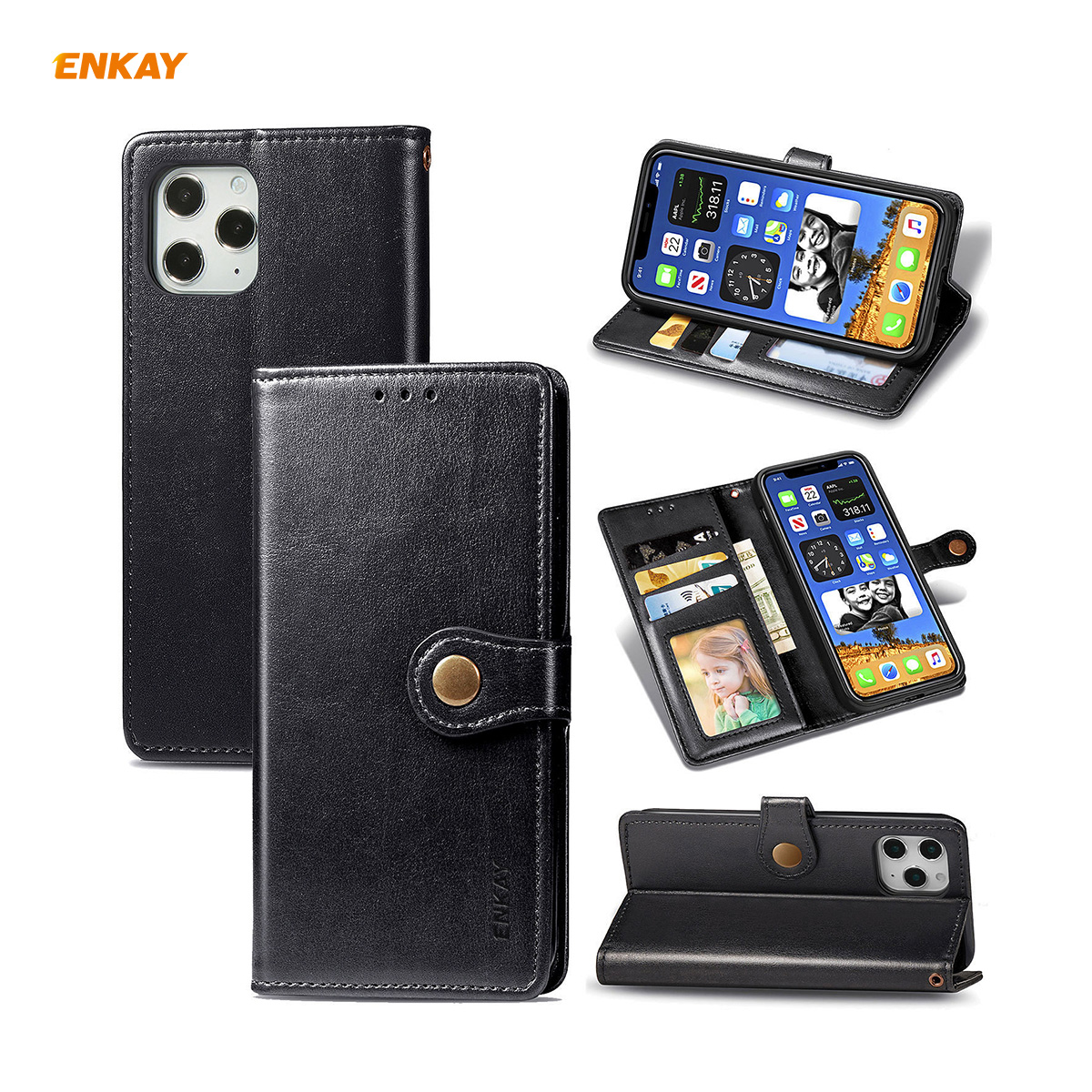 Enkay-for-iPhone-12-Pro-Max-Case-Retro-Litchi-Pattern-Flip-with-Mutiple-Card-Slots-Wallet-Stand-PU-L-1755116-5