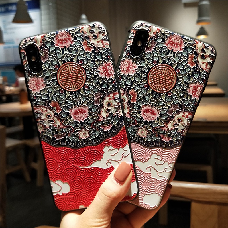 Fashion-Chinoiserie-Auspicious-Clouds-Pattern-3D-Embossed-Anti-slip-Anti-fingerprint-Shockproof-TPU--1435774-1