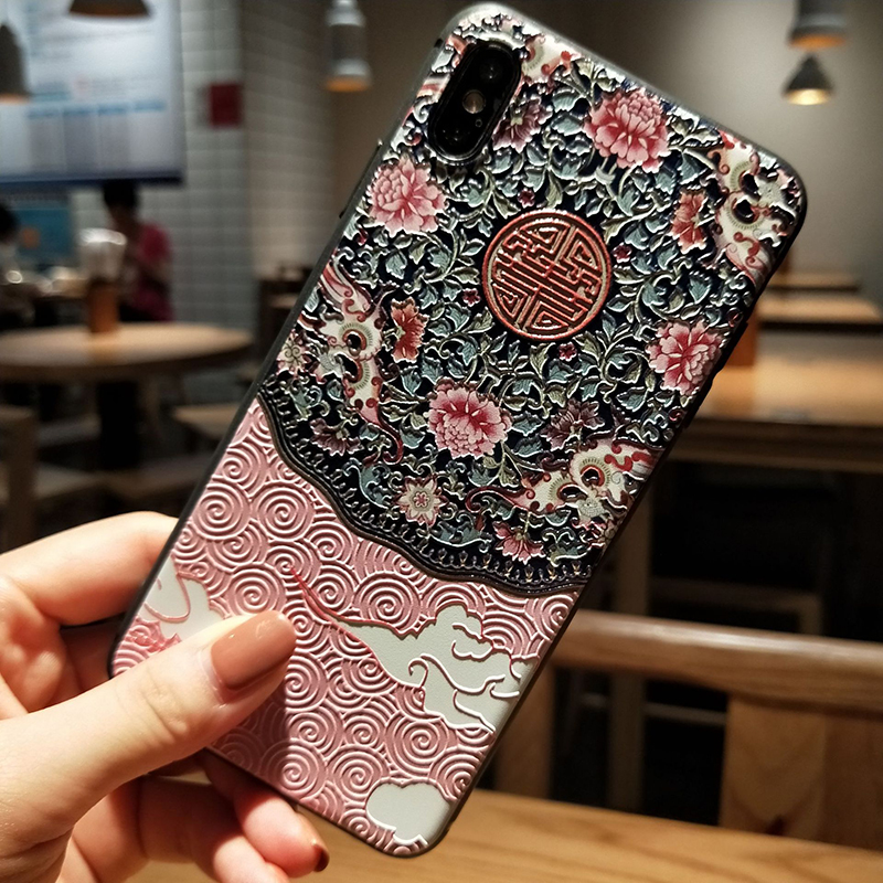 Fashion-Chinoiserie-Auspicious-Clouds-Pattern-3D-Embossed-Anti-slip-Anti-fingerprint-Shockproof-TPU--1435774-9