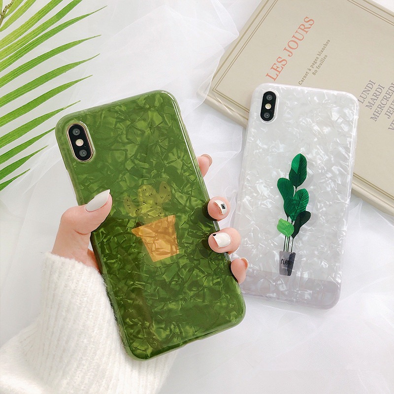 Fashion-Glossy-Conch-Shell-Pattern-Cartoon-Plants-Shockproof-TPU-Protective-Case-for-iPhone-X--XS--X-1427045-1