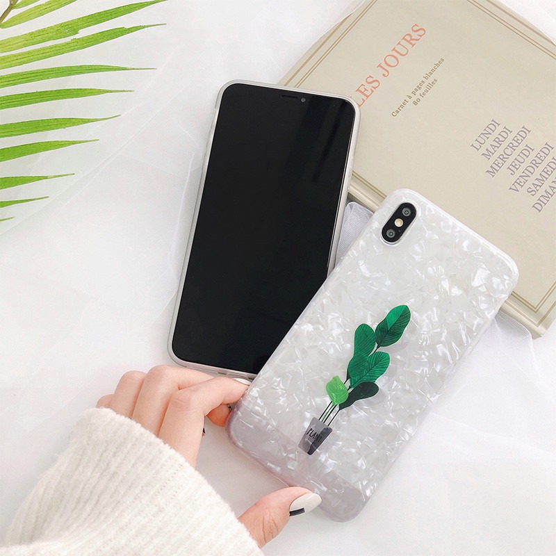 Fashion-Glossy-Conch-Shell-Pattern-Cartoon-Plants-Shockproof-TPU-Protective-Case-for-iPhone-X--XS--X-1427045-2
