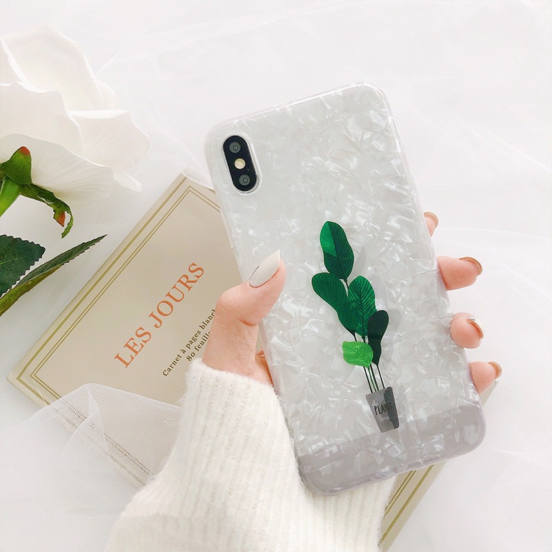 Fashion-Glossy-Conch-Shell-Pattern-Cartoon-Plants-Shockproof-TPU-Protective-Case-for-iPhone-X--XS--X-1427045-3
