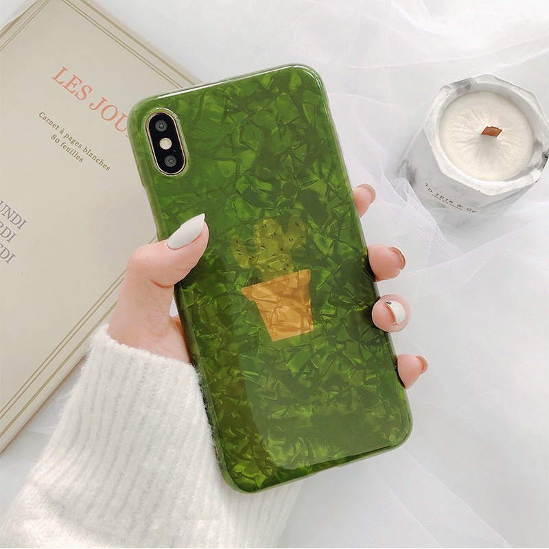 Fashion-Glossy-Conch-Shell-Pattern-Cartoon-Plants-Shockproof-TPU-Protective-Case-for-iPhone-X--XS--X-1427045-4