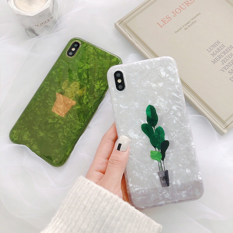 Fashion-Glossy-Conch-Shell-Pattern-Cartoon-Plants-Shockproof-TPU-Protective-Case-for-iPhone-X--XS--X-1427045-5