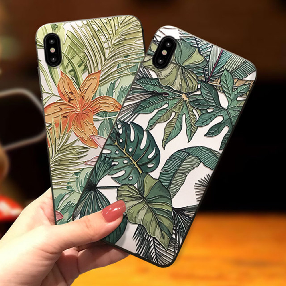 Fashion-Leaf-Pattern-Embossed-Shockproof-Anti-slip-Non-yellow-Protective-Case-for-iPhone-X--XS--XS-M-1543290-1