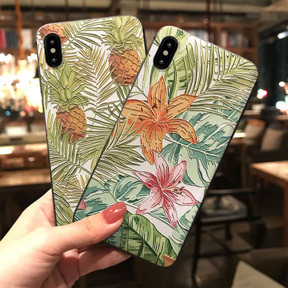 Fashion-Leaf-Pattern-Embossed-Shockproof-Anti-slip-Non-yellow-Protective-Case-for-iPhone-X--XS--XS-M-1543290-2