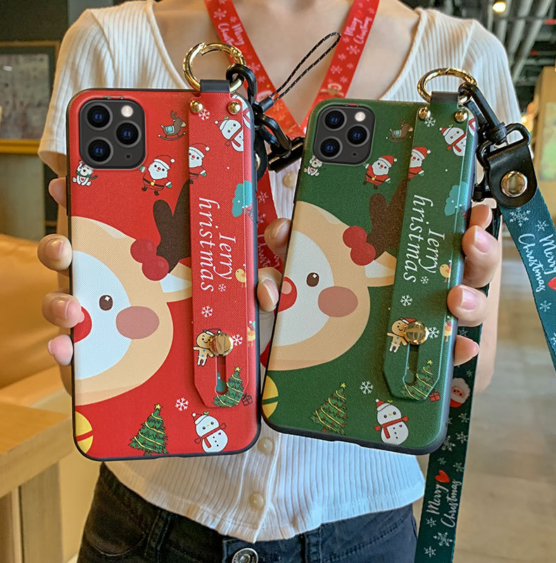 MEKS-Christmas-Cartoon-Deer-Pattern-Plating-with-Lanyard-Wrist-Strap-Bracket-Shockproof-TPU-Protecti-1599417-2