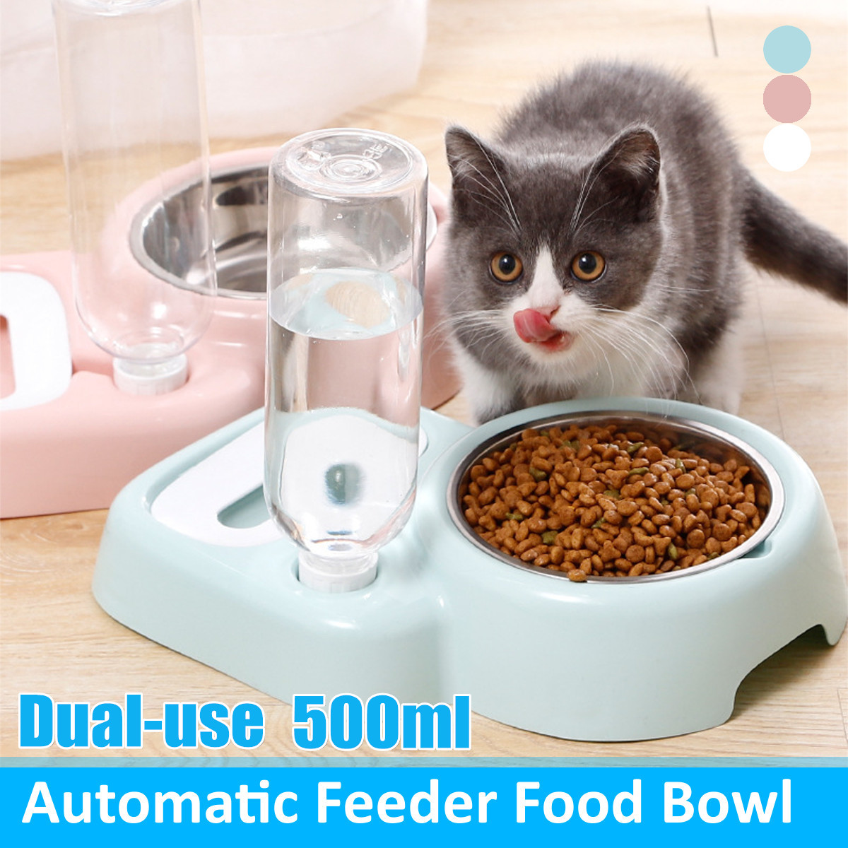 2-In-1-Automatic-Pet-Bowl-500ml-Adjustable-Drinking-Fountain-Dog-Cat-Food-Feeder-1749353-1