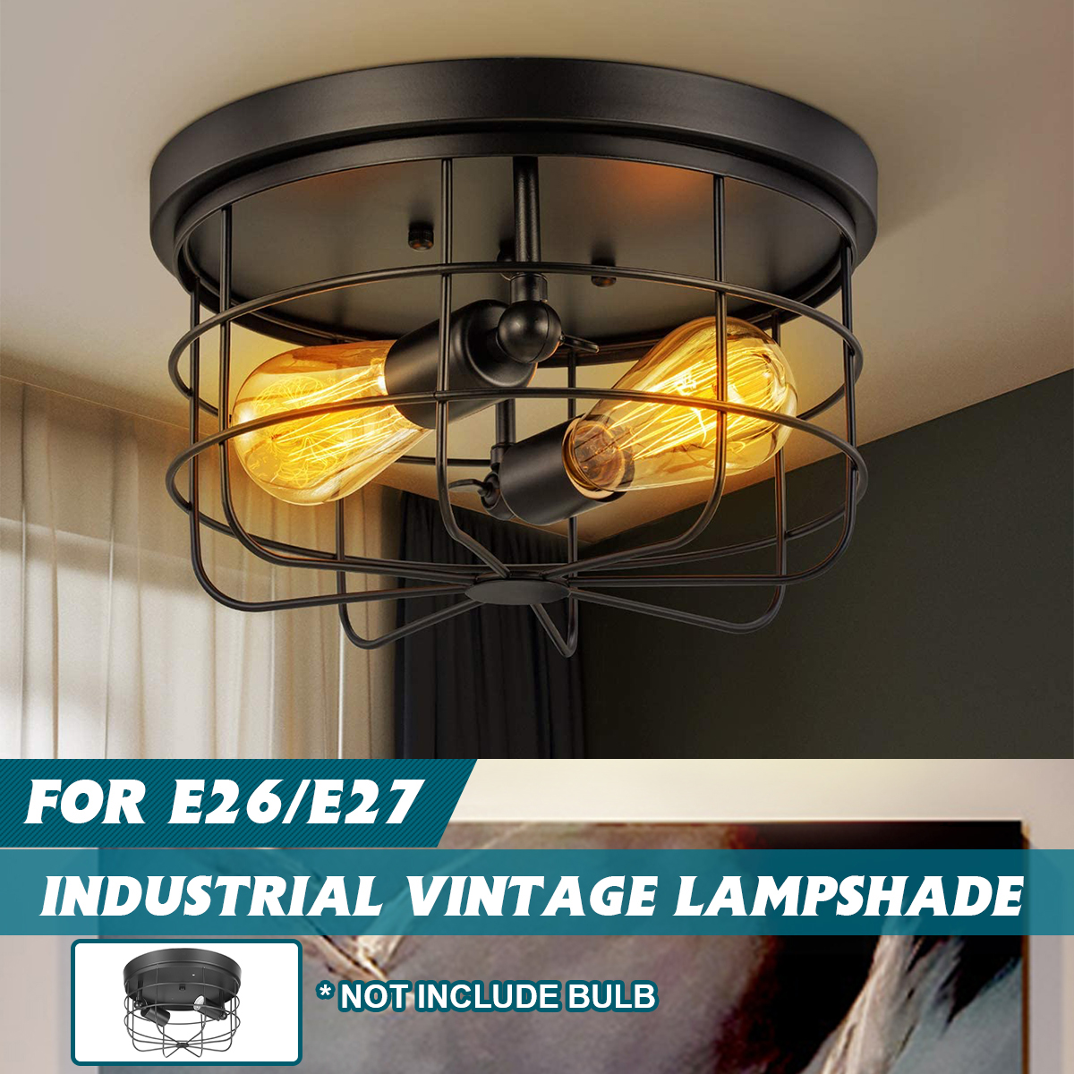 E26E27-Industrial-Vintage-Metal-Round-Pendant-Lamp-Semi-Flush-Mount-Ceiling-Light-Shade-Without-Bulb-1839326-1