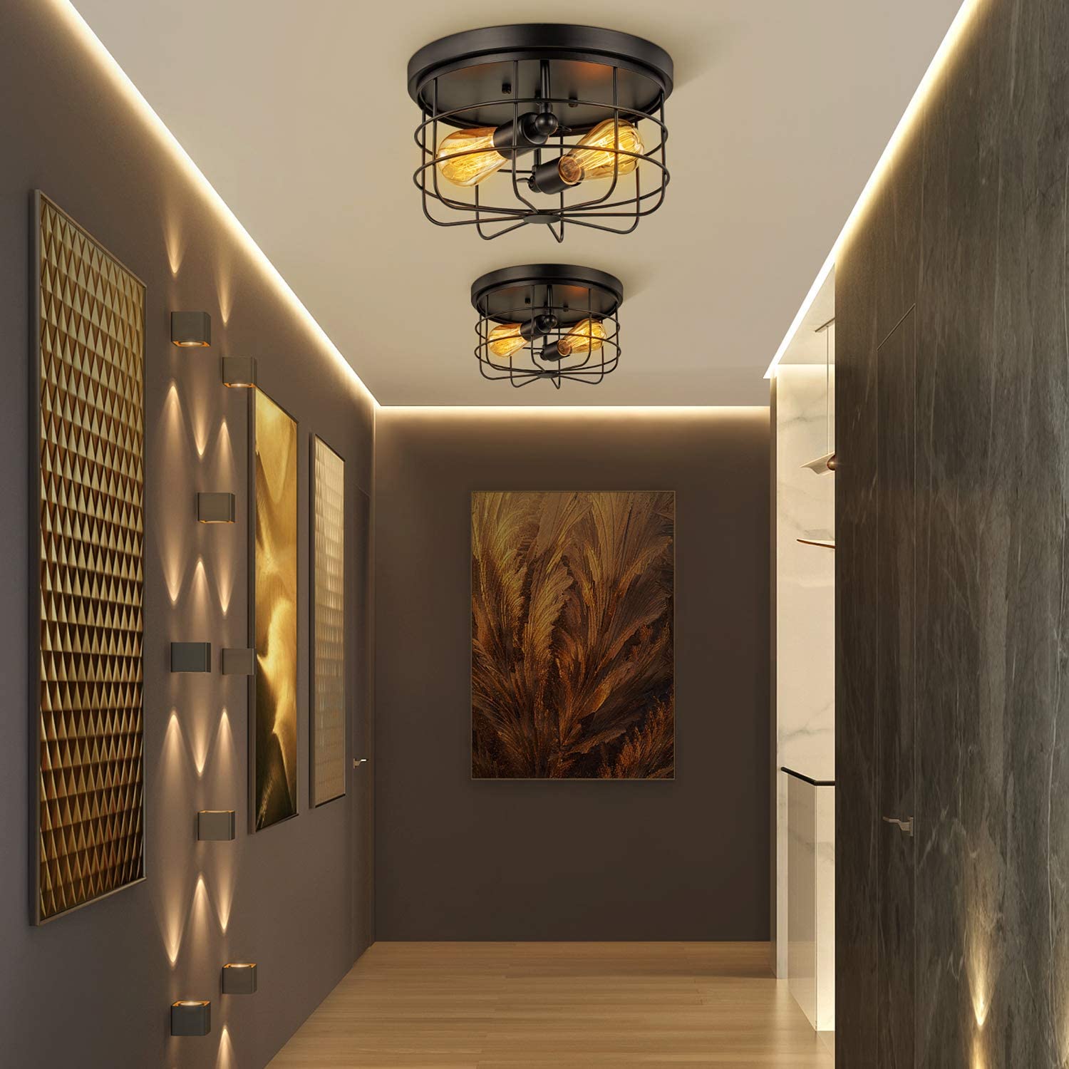 E26E27-Industrial-Vintage-Metal-Round-Pendant-Lamp-Semi-Flush-Mount-Ceiling-Light-Shade-Without-Bulb-1839326-2