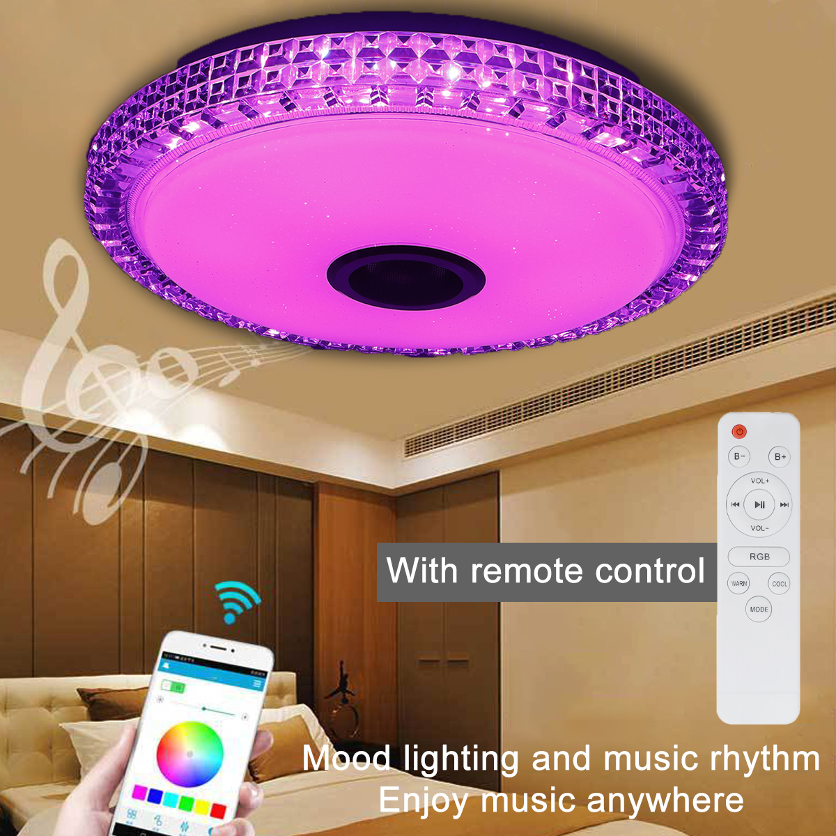 RGB-LED-Ceiling-Lights-Flush-Mount-Smart-bluetooth-Lamp-Remote-Control-Dimmable-1843110-3