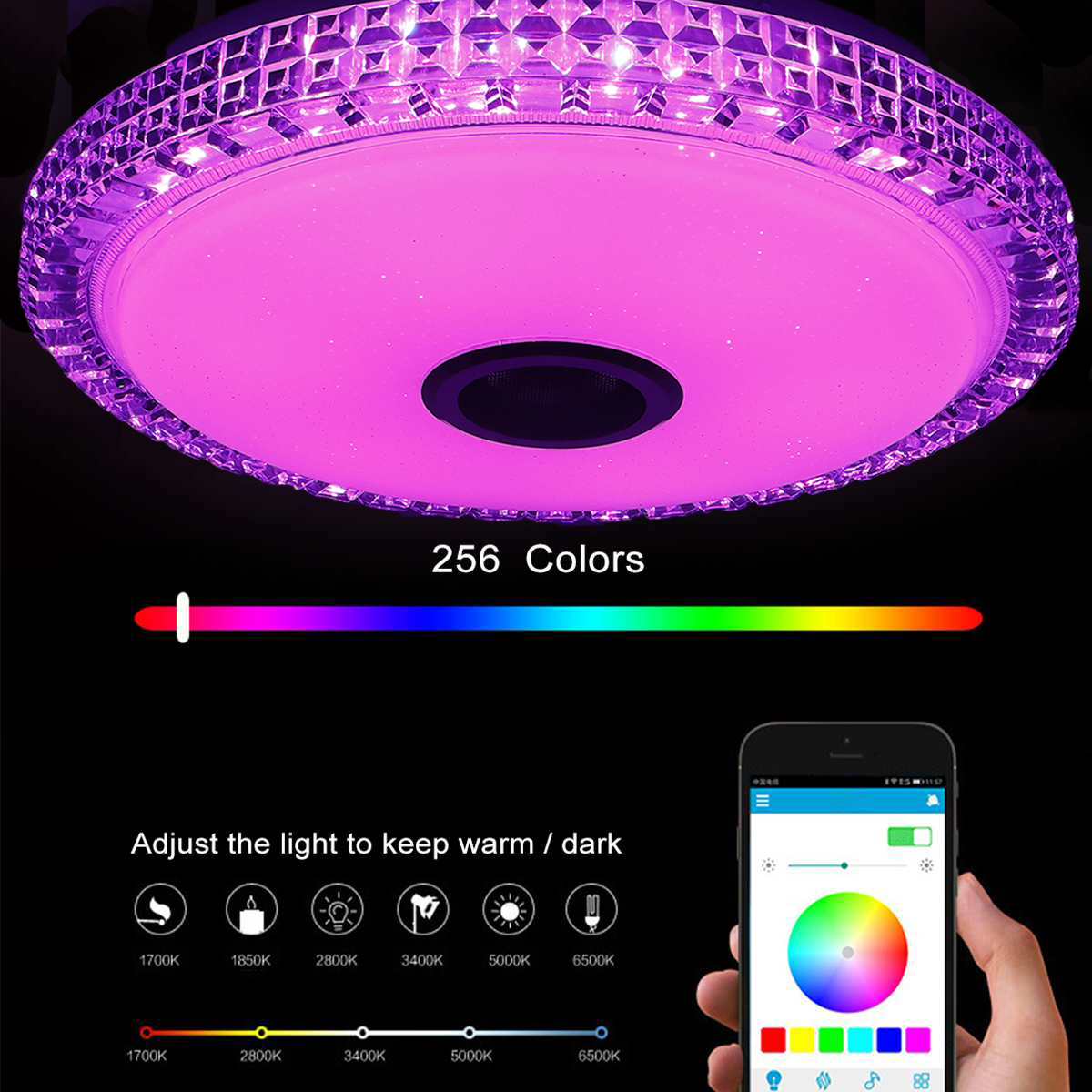 RGB-LED-Ceiling-Lights-Flush-Mount-Smart-bluetooth-Lamp-Remote-Control-Dimmable-1843110-5