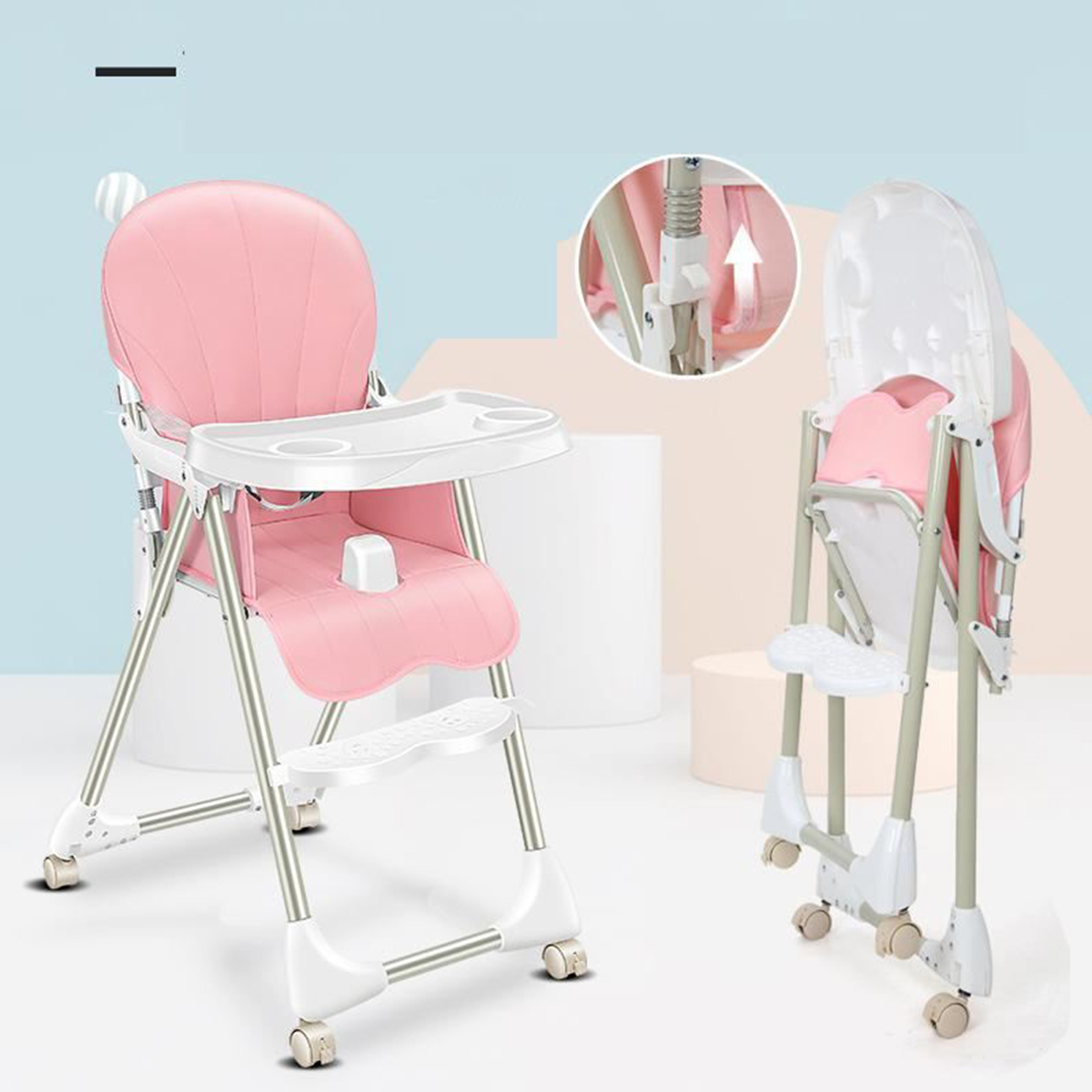 Ditong-Portable-Folding-Baby-High-Chair-Adjustable-Plate-Lockable-Wheels-PU-Seat-with-Environmental--1748389-3