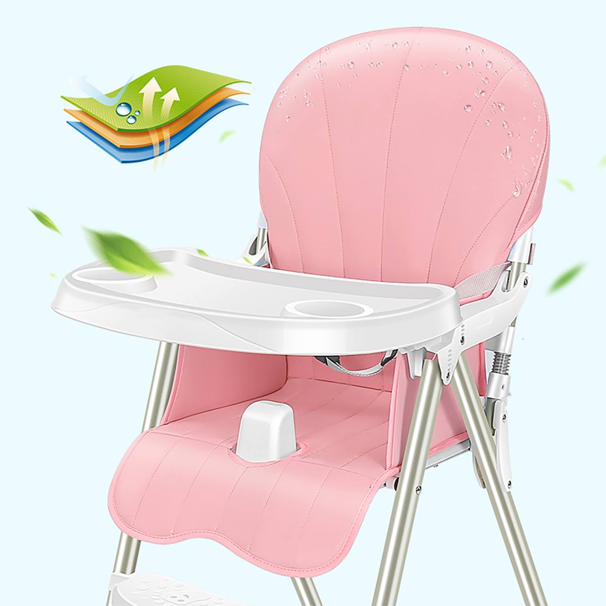 Ditong-Portable-Folding-Baby-High-Chair-Adjustable-Plate-Lockable-Wheels-PU-Seat-with-Environmental--1748389-5