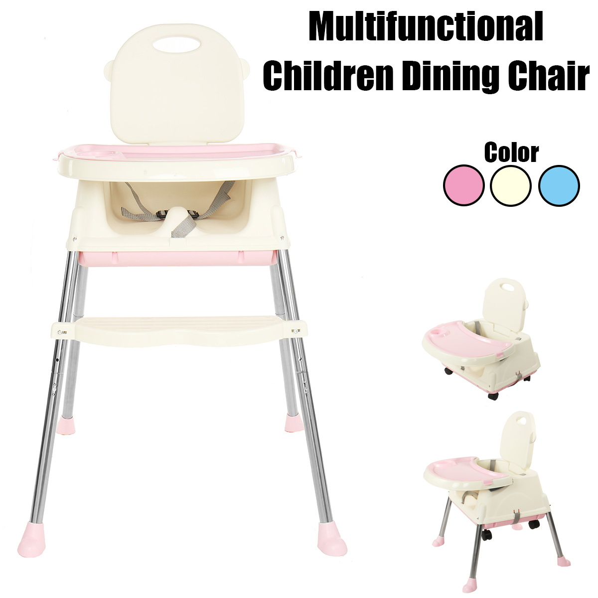 KUDOSALE-3-in-1-Adjustable-Baby-High-Chair-Table-Convertible-Play-Seat-Booster-Toddler-Feeding-with--1749429-2