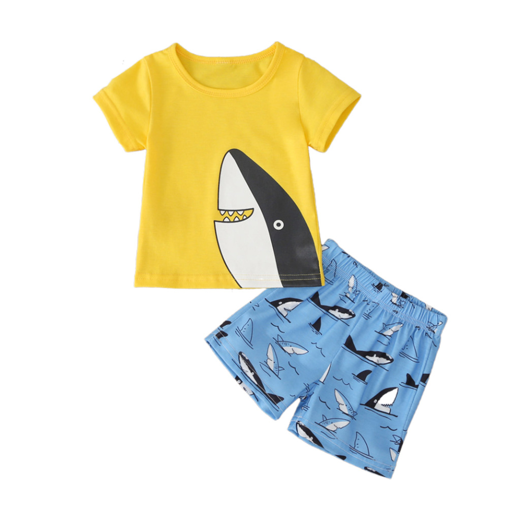 Boys-Cute-Shark-Cartoon-Print-T-Shirts-Short-sleeved-Pants-Casual-Clothing-Set-For-1-7Y-Kids-1643548-1