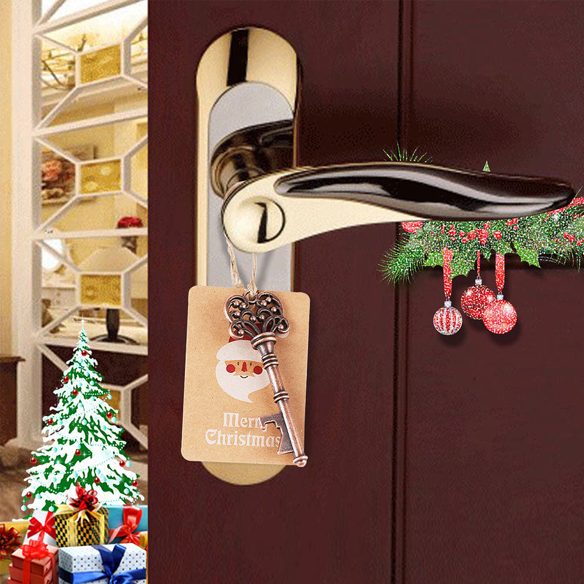 10Pcs-Xmas-Tree-Ornaments-Santa-Magic-Key-Blank-Tag-Christmas-Party-Hanging-Decorations-1397589-6