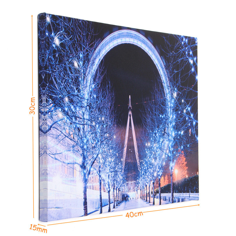 40-x-30cm-Operated-LED-Christmas-Snowy-Street-Ferris-Wheel-Canvas-Print-Wall-Paper-Art-1107283-5