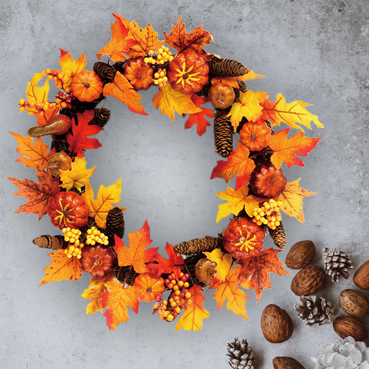 60cm-Christmas-Maple-Leaves-Pumpkin-Berry-Wreath-Garland-Door-Hanging-Craft-Decorations-1386278-3