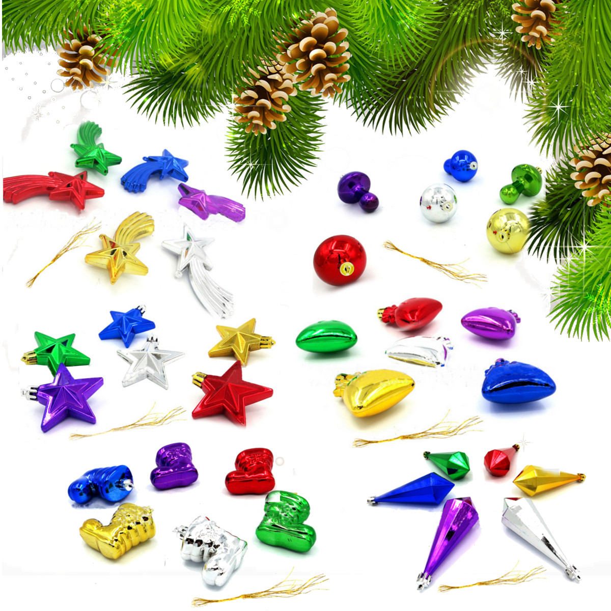 6pcs-Christams-Xmas-Tree-Hanging-Decoration-Boots-Stars-Pine-Cones-1012684-4