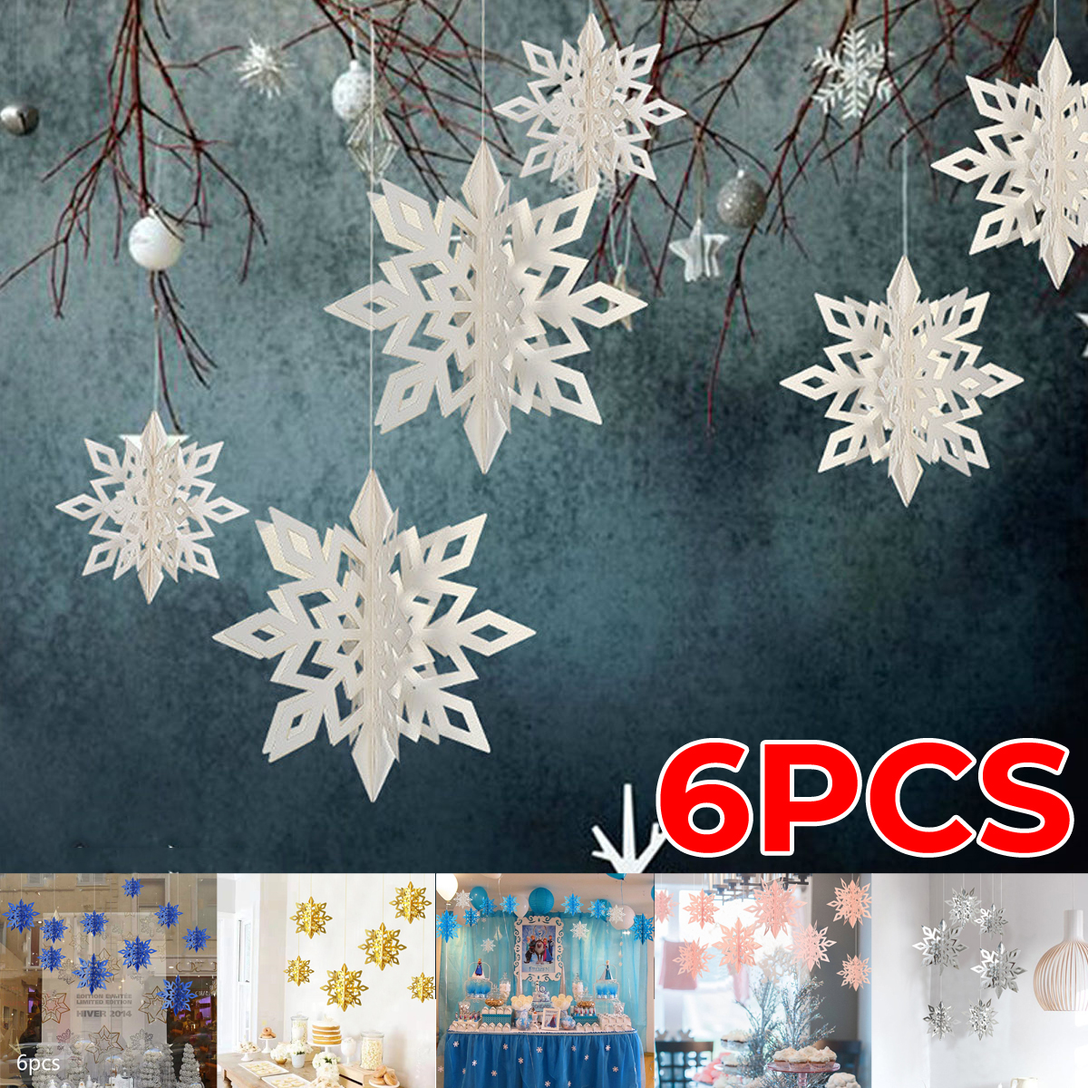 6pcs-Christmas-Party-Hanging-Decoration-Baubles-Xmas-Snowflakes-Home-Bar-Decor-1744746-1