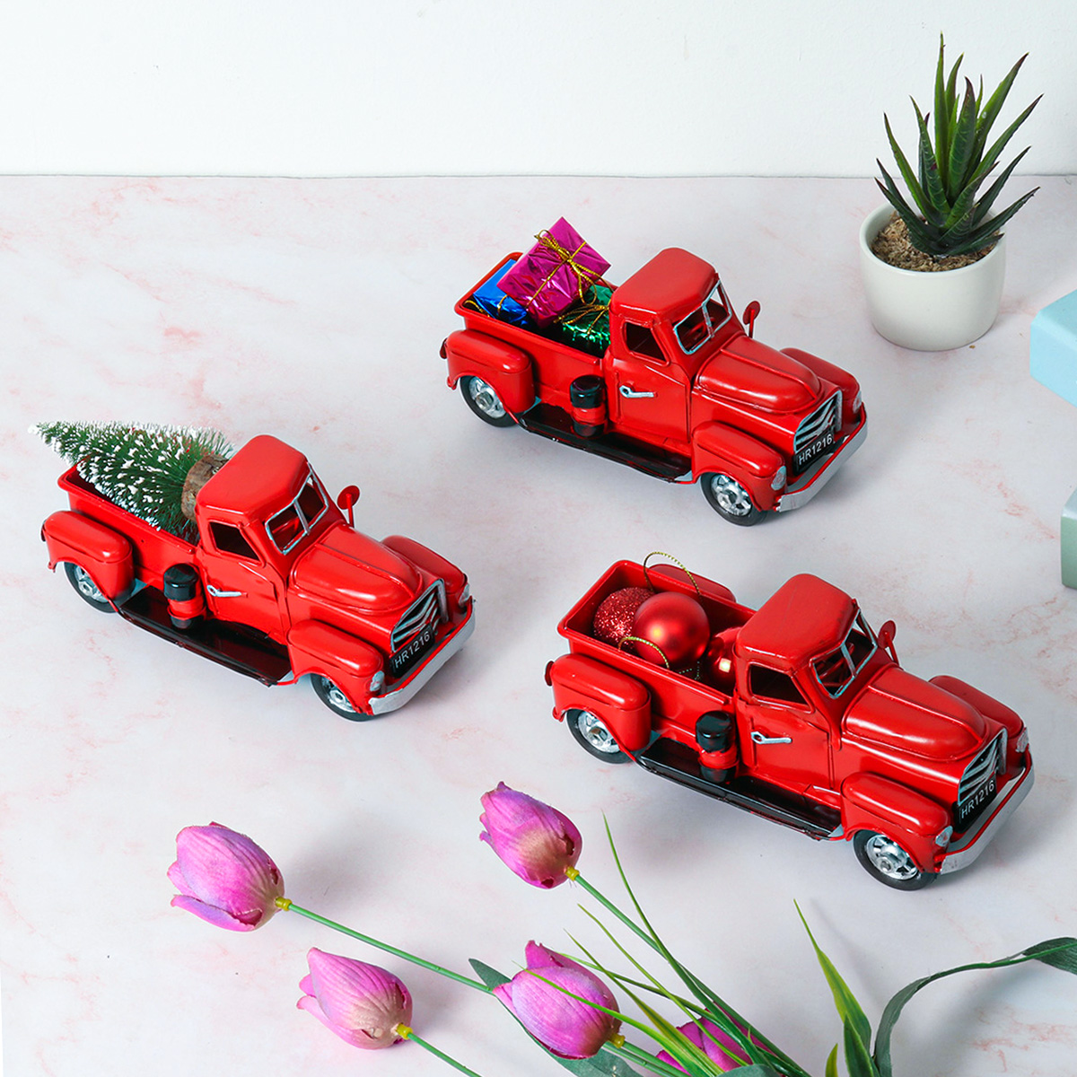 Christmas-Metal-Car-Antique-Red-Truck-Model-Vintage-Style-Party-Decorations---Gift-1605314-3