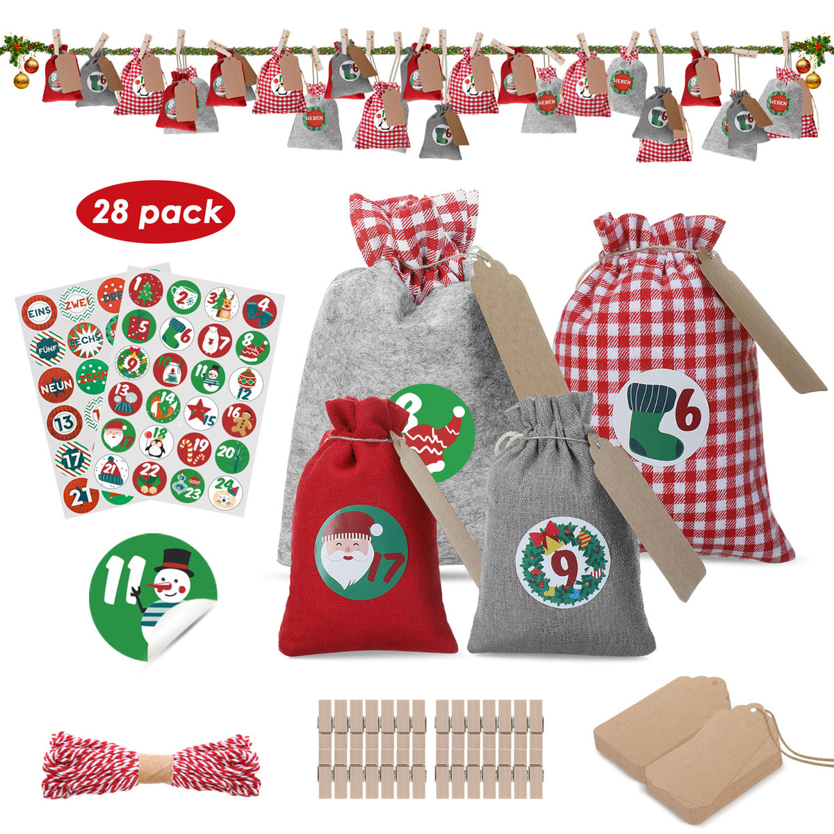 JOYXEON-28PCS-Christmas-Hanging-Advent-Calendars-Countdown-Drawstring-Gift-Bags-Candy-Biscuit-Pouche-1896442-2