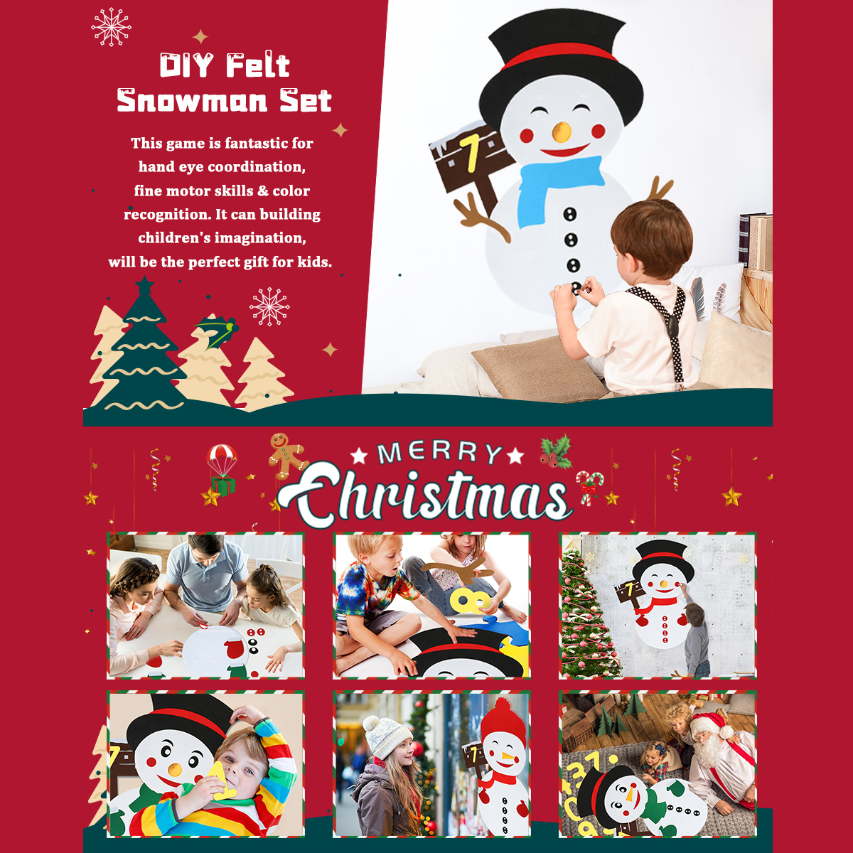 KING-DO-WAY-20x30Inch-40PCS-Christmas-Snowman-Felt-Detackable-Christmas-Ornaments-Set-1892780-3