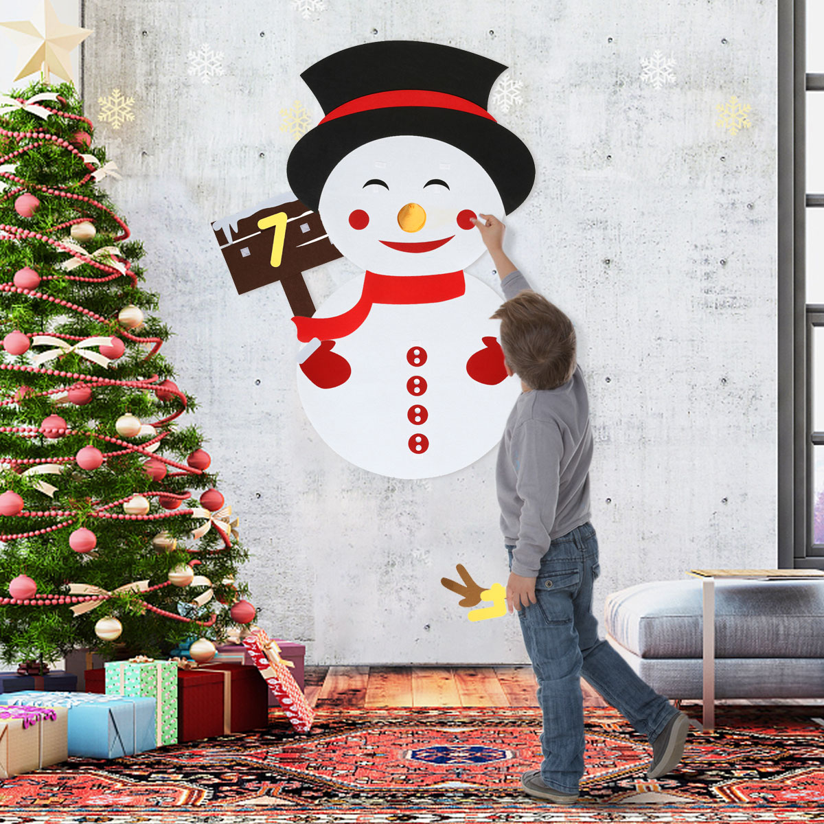 KING-DO-WAY-20x30Inch-40PCS-Christmas-Snowman-Felt-Detackable-Christmas-Ornaments-Set-1892780-6