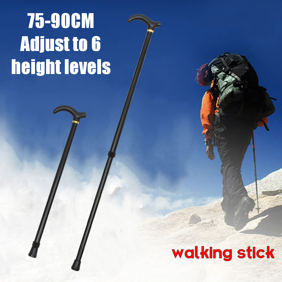 75-90CM-Metal-Walking-Hiking-Stick-Travel-Folding-Cane-Pole-Compact-Adjustable-Alpenstock-1247193-1