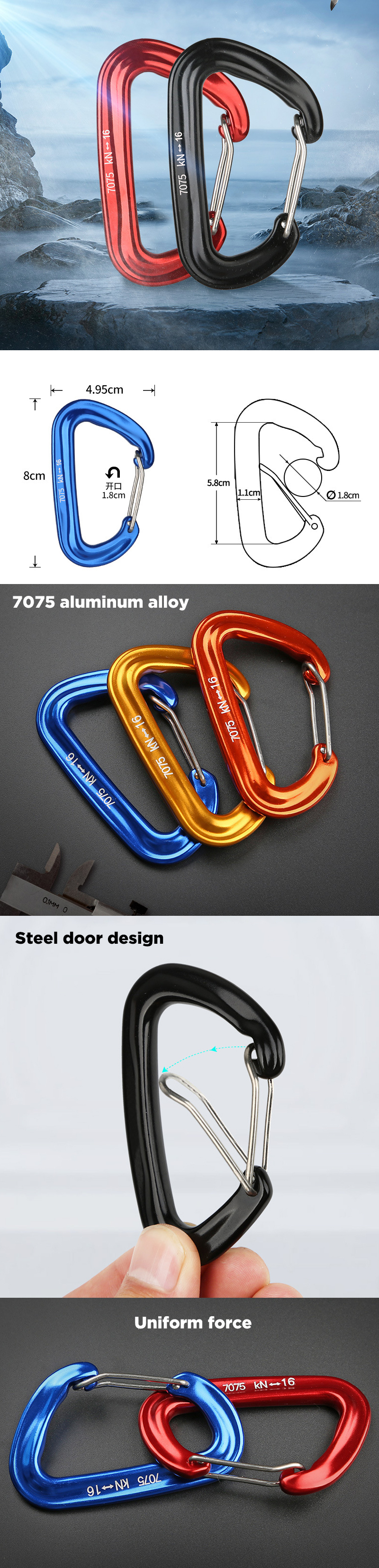 XINDA-16KN-Aluminum-Carabiner-Climbing-Keychain-Outdoor-Snap-Clip-Lock-Buckle-1548541-1