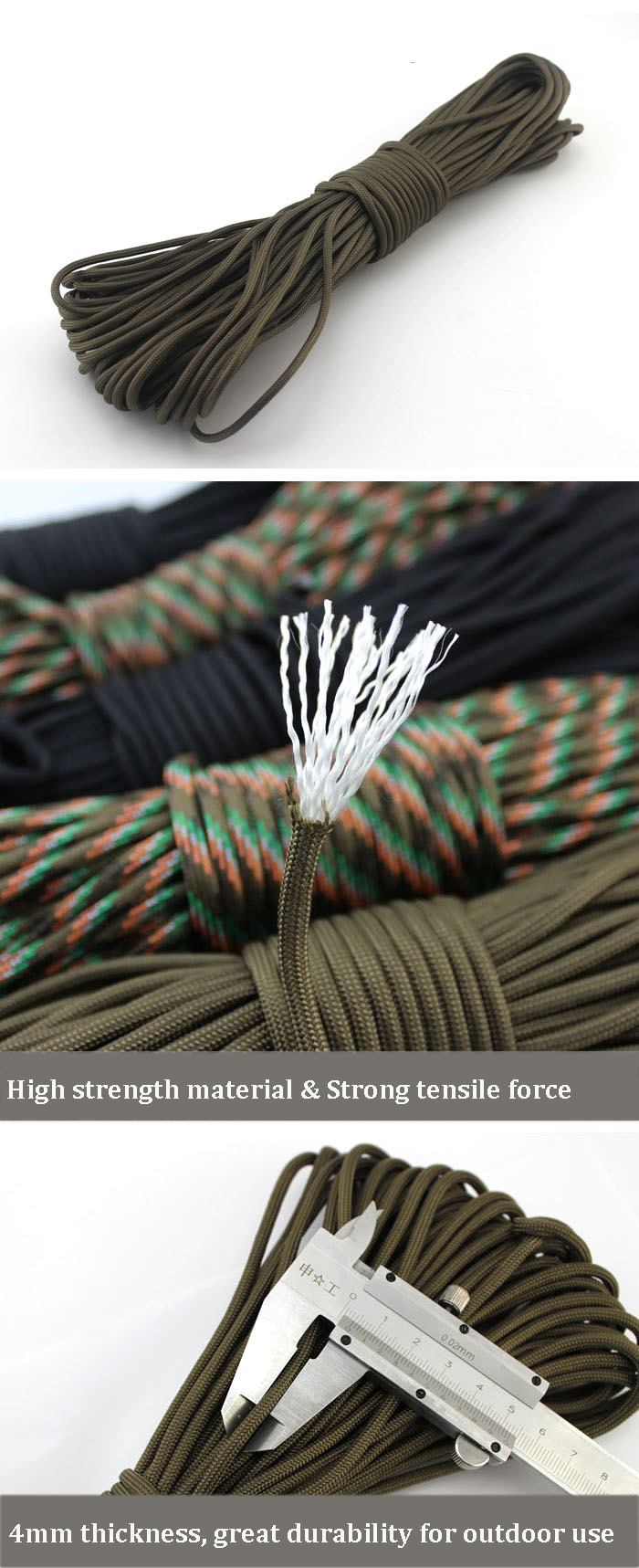 305M100FT-550lb-Nylon-Paracord-7-Strand-Core-Parachute-String-Rope-Camping-Emergency-Survival-53827-5
