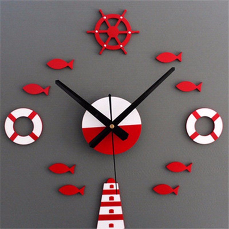 Acrylic-Mediterranean-Style-DIY-Wall-Clock-Buoy-Small-Fish-Bell-DIY-Mute-Wall-Clock-1920705-3