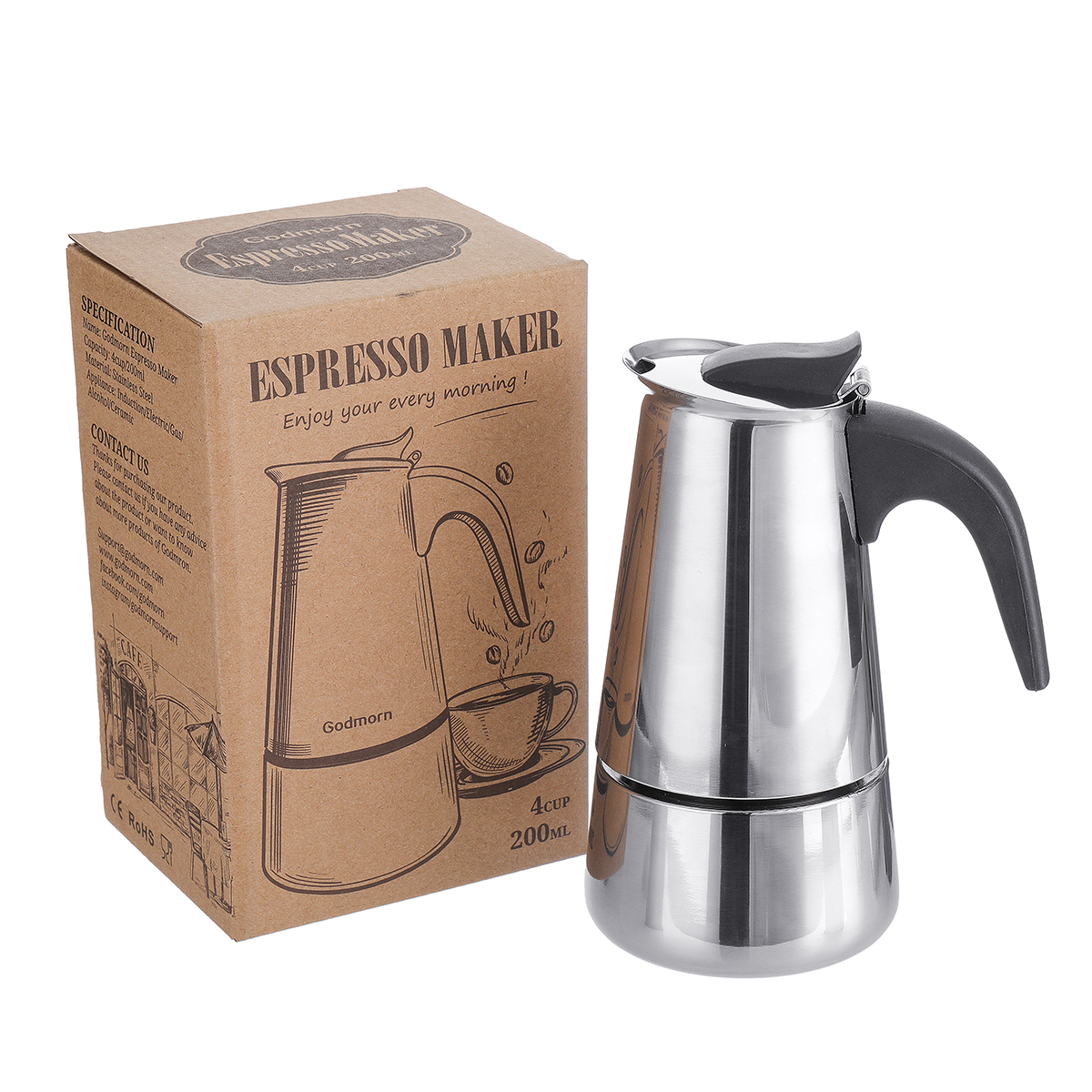 Godmorn Stovetop Espresso Maker Moka Pot 450ml/15oz/9 cup Classic Cafe